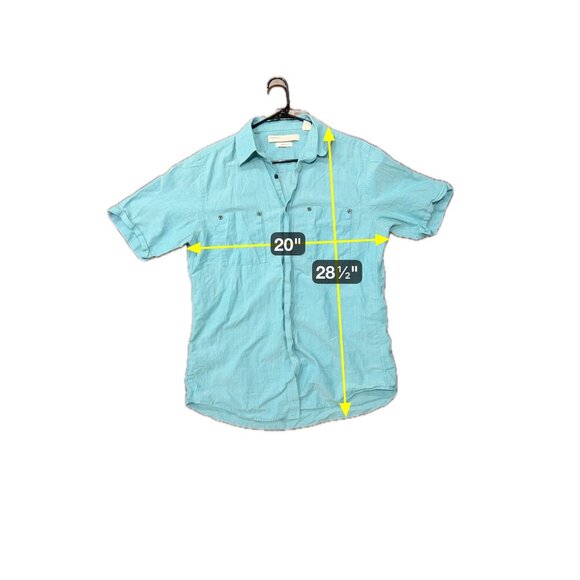 Perry Ellis Mens Modern Fit Medium Turquoise Short Sleeve Button-Up Shirt - Picture 7 of 10
